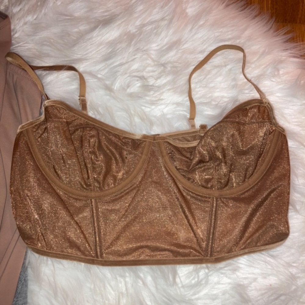 NWT Skims size large sheer chai golden balconette corset crop top bustier